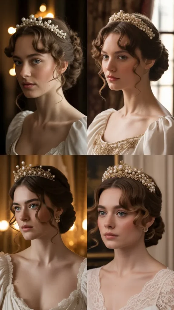The Swept-Back Curls with Pearl Crown Tiara