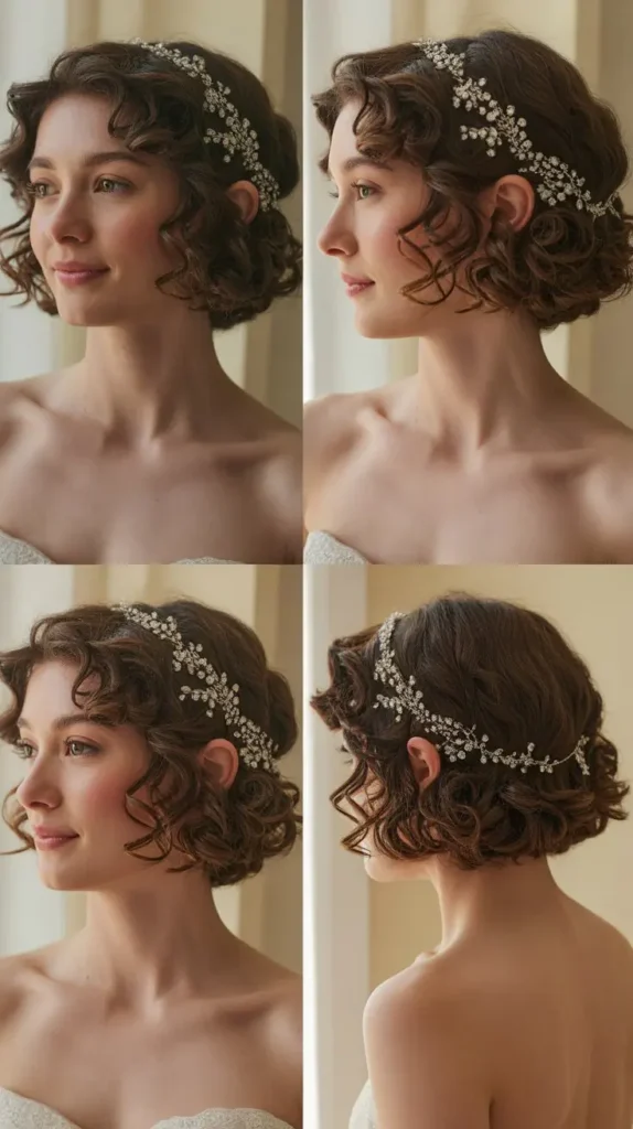 Curly Bob With Crystal Hair Vine