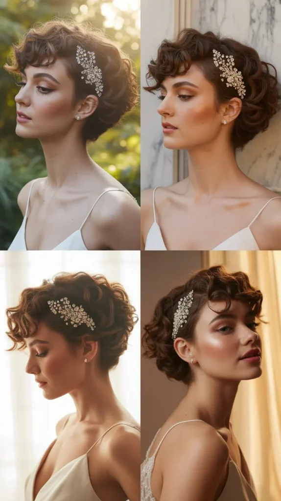 Curly Short Hair With Sparkling Hair Comb