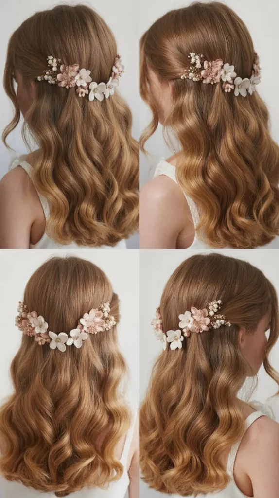 Loose Waves with Floral Pins