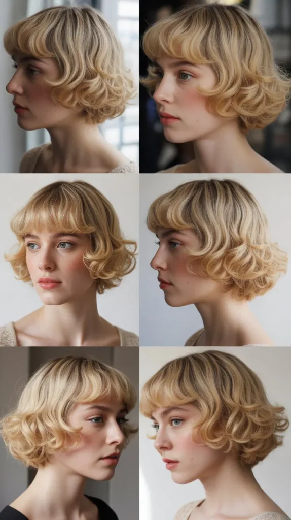 French Bob with Soft Curled Blonde Bangs