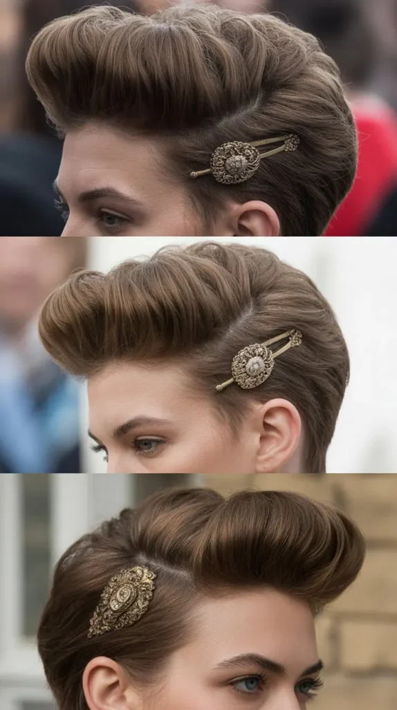 Structured Pompadour with Vintage Brooch