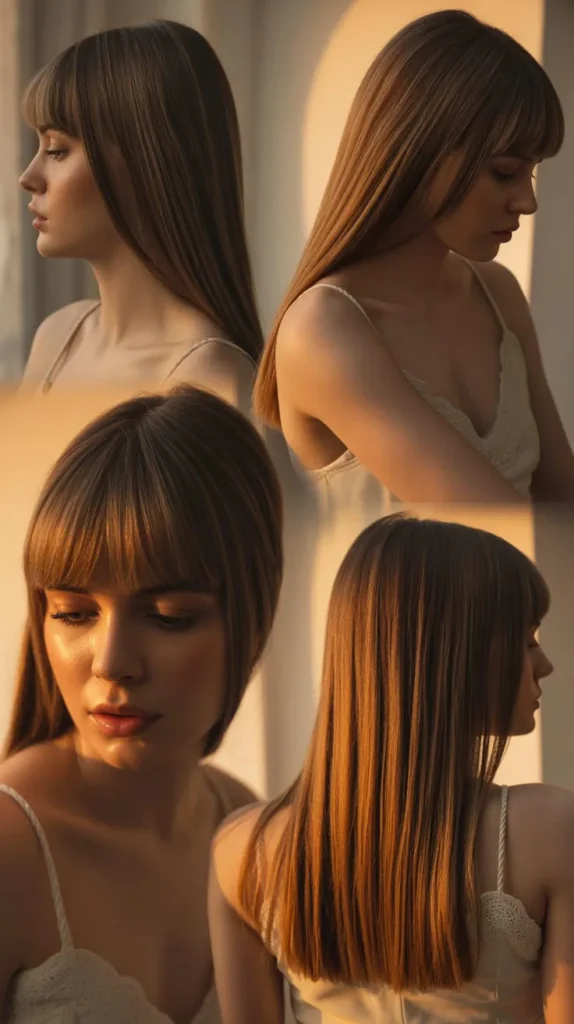 Sleek Straight Hair with Curtain Bangs