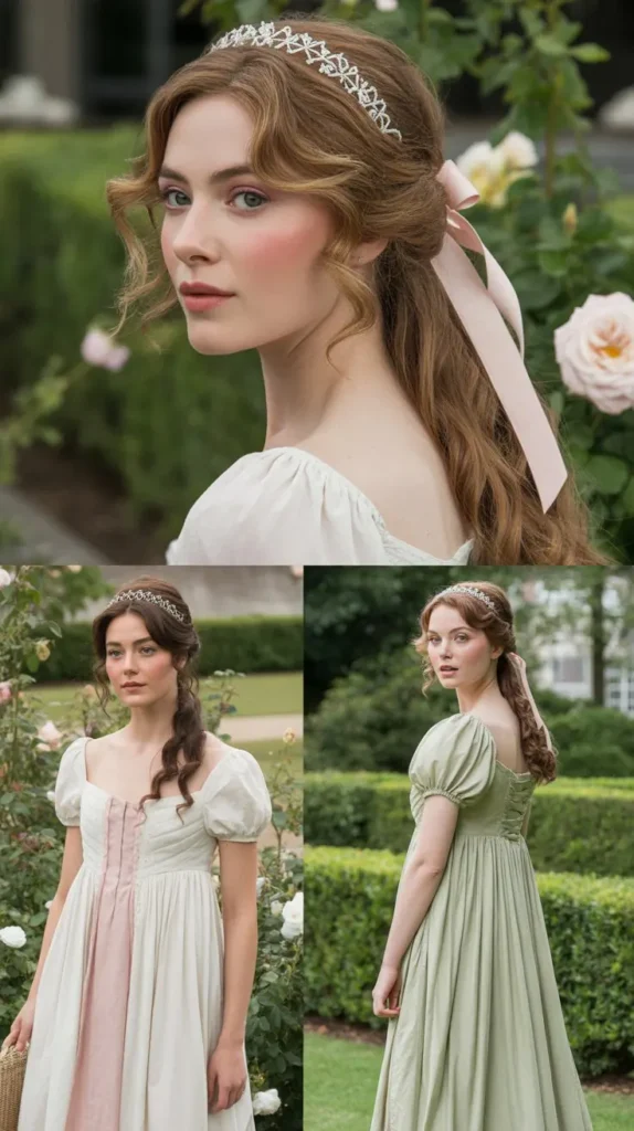 Half-Up Waves with a Ribbon Tiara