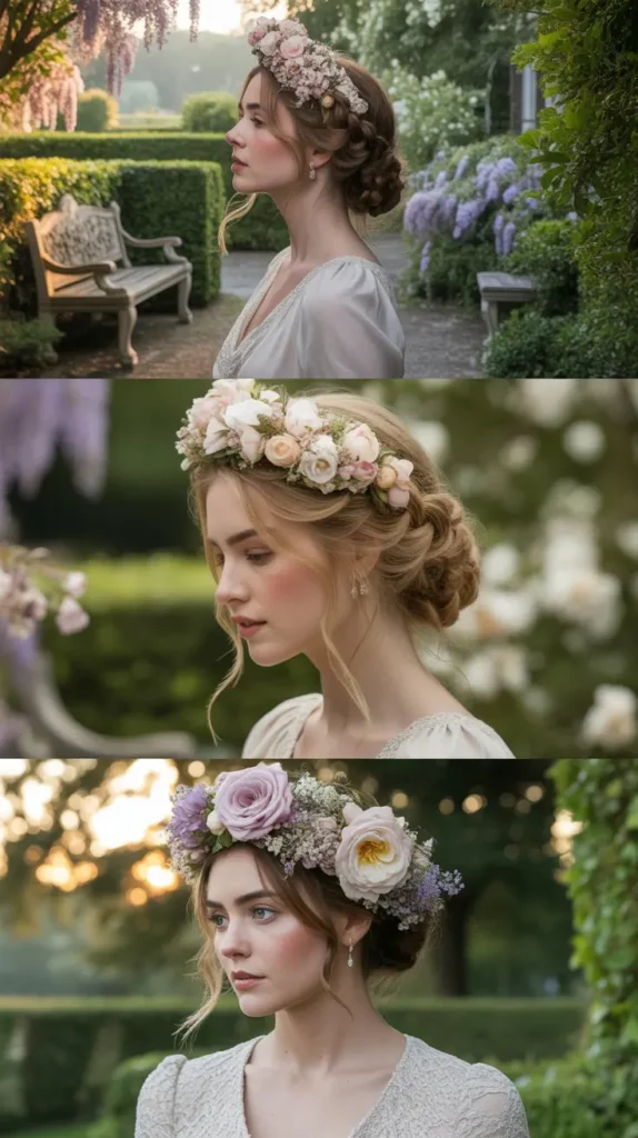 The Twisted Updo with Floral Crown Tiara