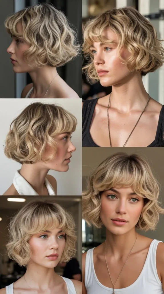 Wavy French Bob with Blonde Bangs
