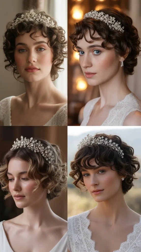 Short Curly Hair With Bridal Tiara