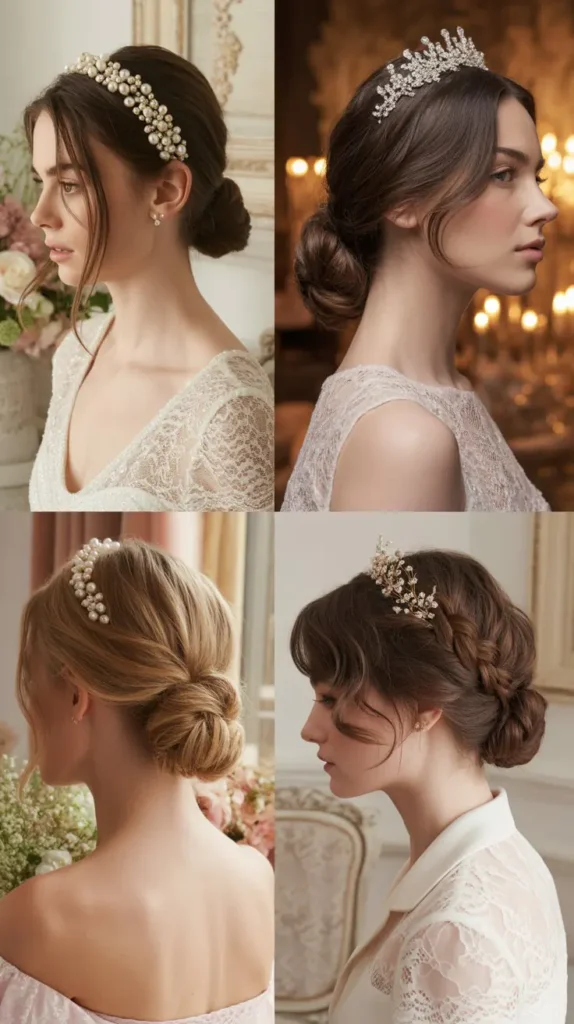 The Chignon with Pearl Pins and Tiara