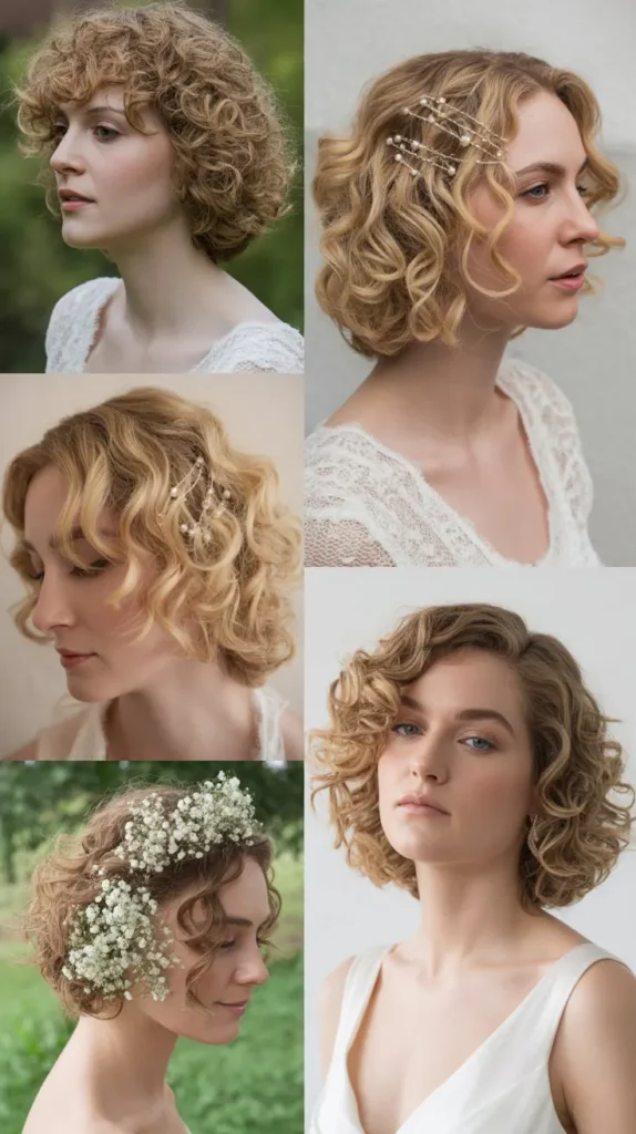 Curly Blonde Bob Bridal Look