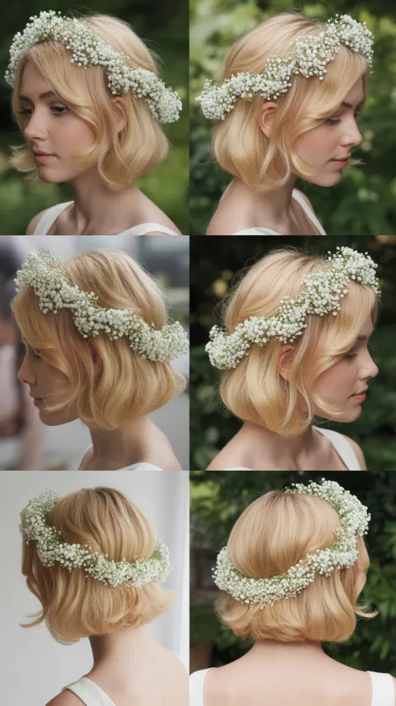 Blonde Bob with Baby’s Breath Flowers