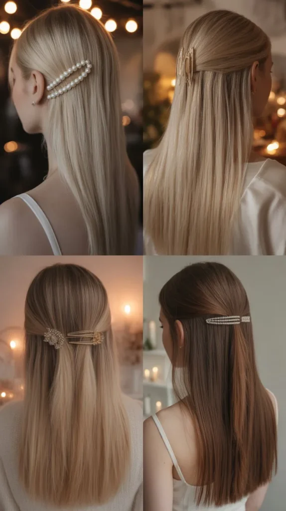 Sleek Straight Hair with Hair Clips
