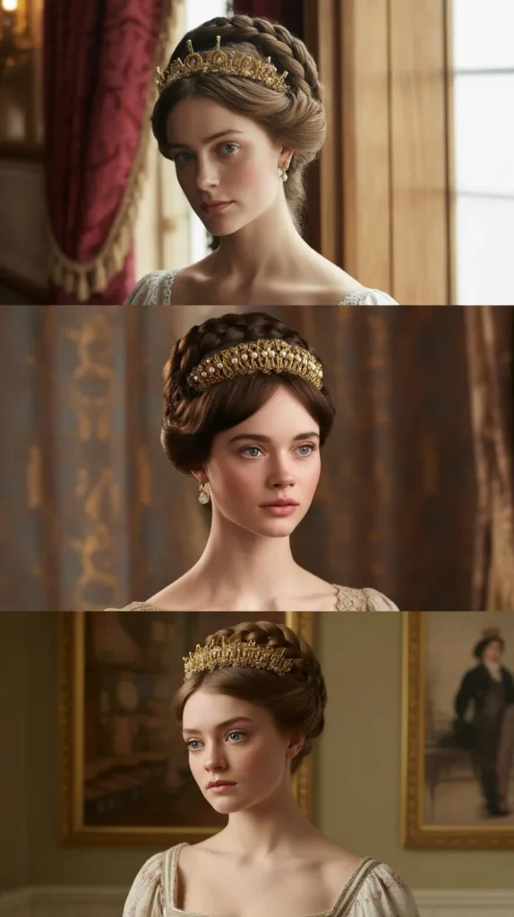 The Braided Crown Updo with Gold Tiara