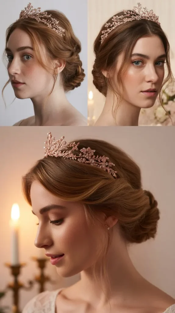 The Double Twisted Updo with Rose Gold Tiara