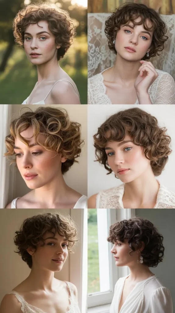 Curly Short Hair With Side Swept Bangs