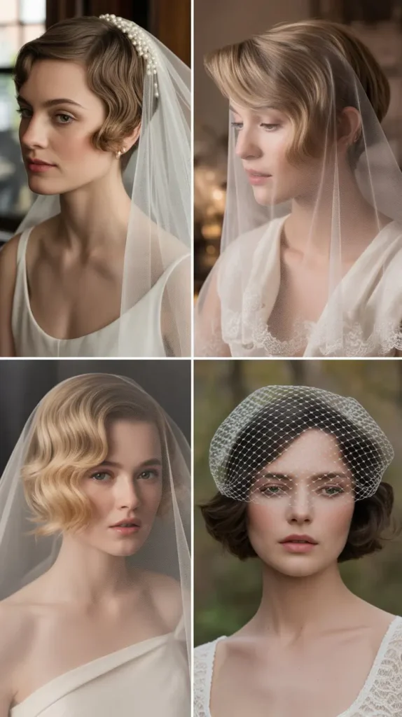 Elegant Short Hair with Veil