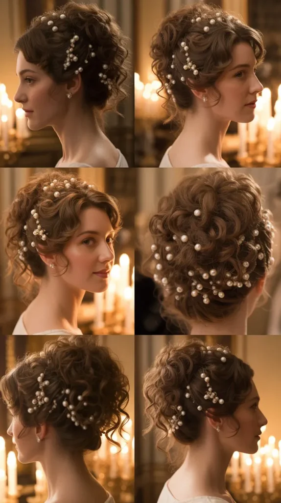 Voluminous Curly Updo with Pearl Pins
