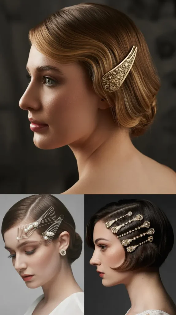 Slicked Side Part with Jeweled Clips