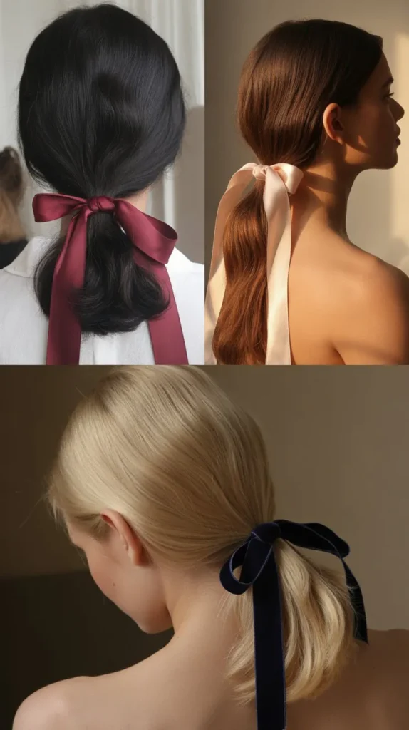  Sleek Straight Hair with Ribbon Tie