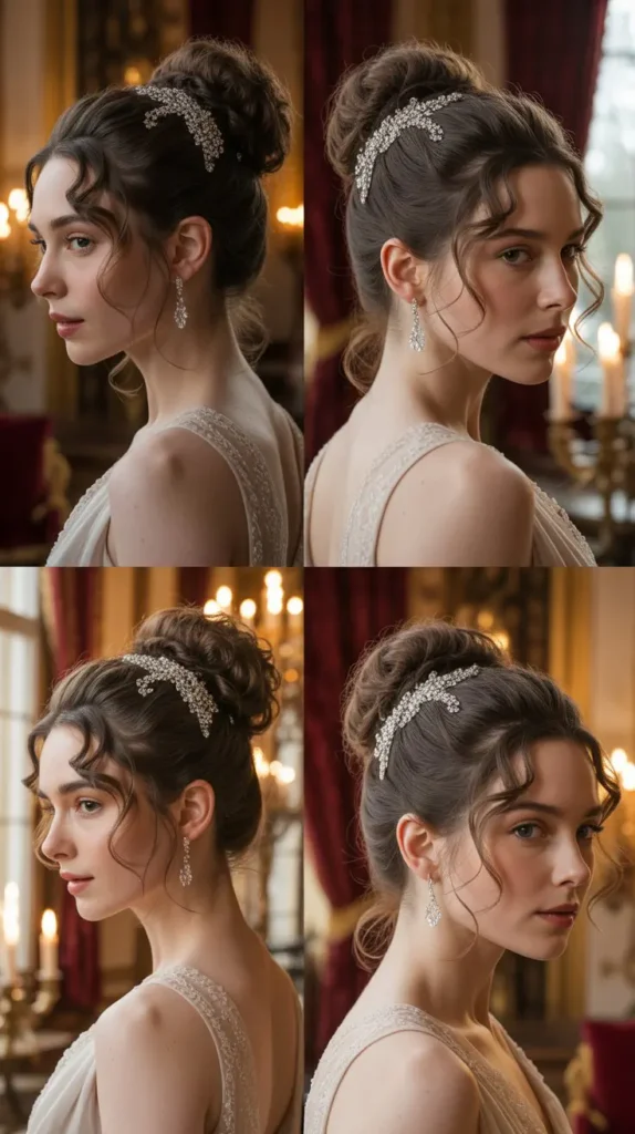 The Regency High Bun with Wispy Tendrils