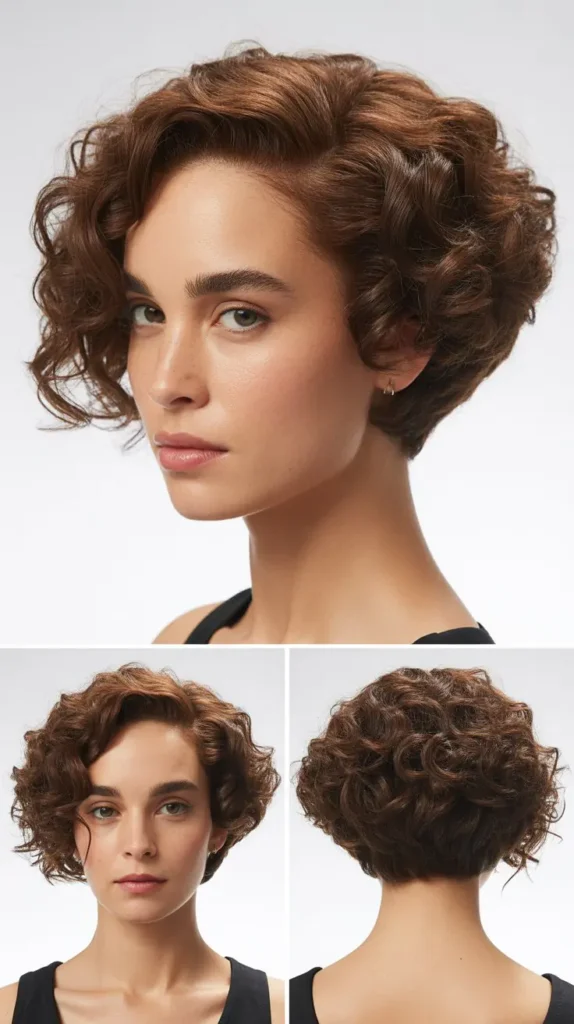 Curly Wedge Bob with Side Part