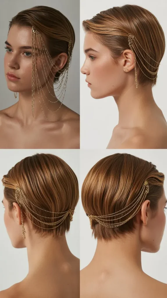 Slicked Back Style with Hair Jewelry Chain
