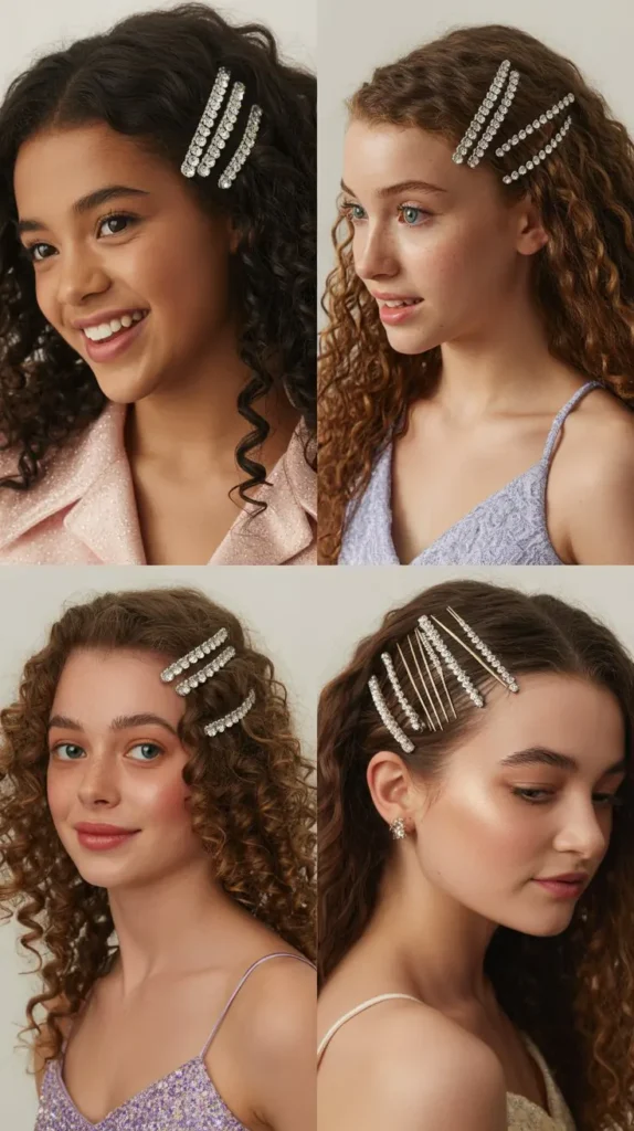 Curly Hair with Sparkly Clips