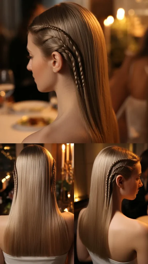  Sleek Straight Hair with Twisted Side Sections