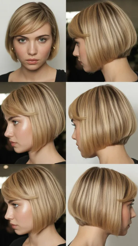 Angled French Bob with Blonde Side Bangs