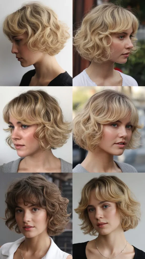 Wavy French Bob with Feathered Blonde Bangs