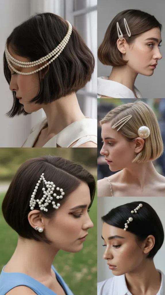 Sleek Asymmetrical Bob with Pearl Strand