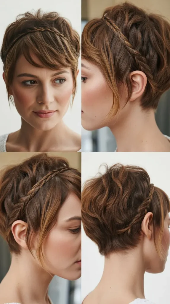 Messy Textured Pixie with Crown Braid