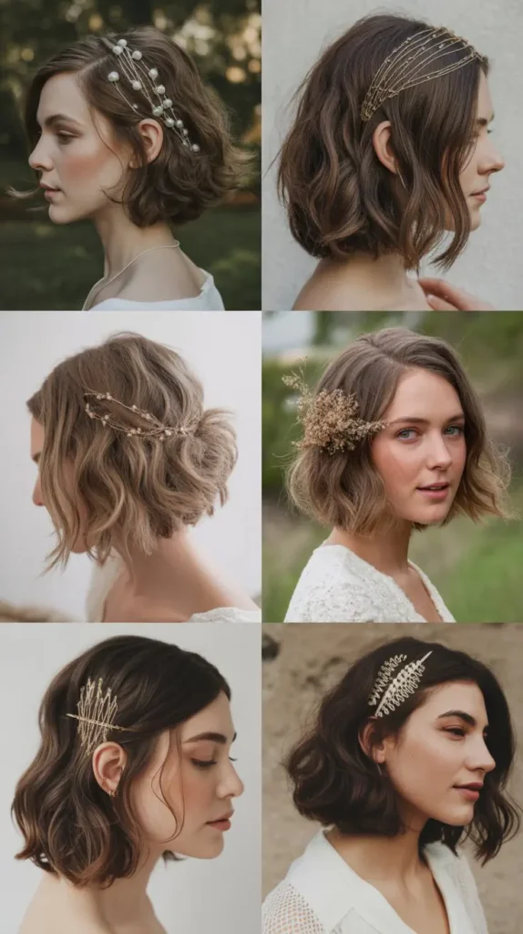 Textured Bob with Bridal Hair Accessories