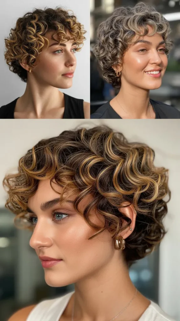 Short Curly Wedge with Highlights