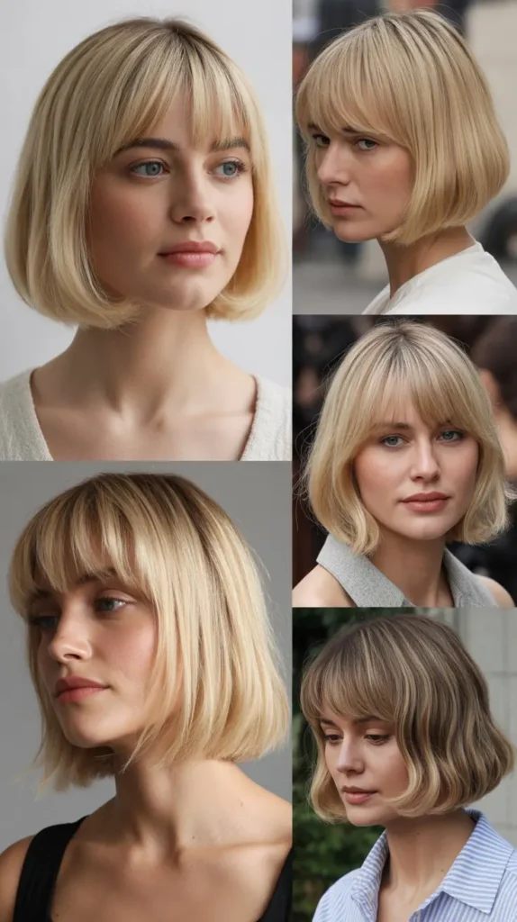  French Bob with Curtain Blonde Bangs