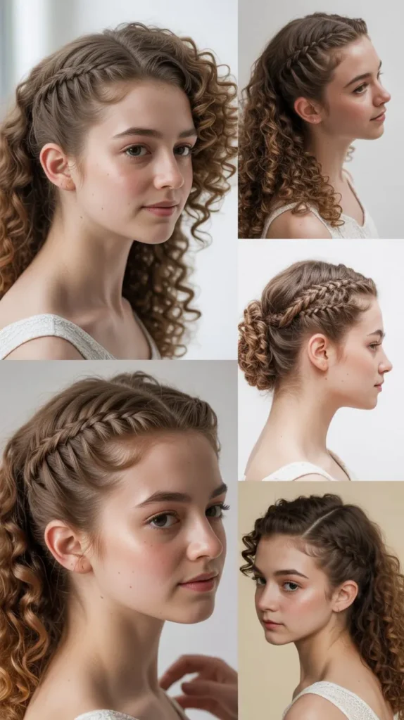 Curly Hair with Side Braid Accent