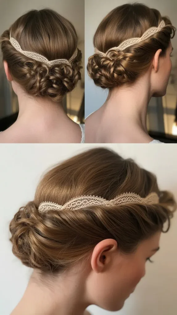 Twisted Updo with Lace Ribbon