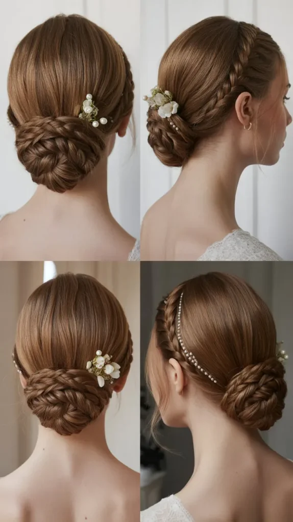 Side Part Braided Low Bun