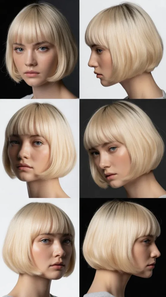 French Bob with Thick Blonde Bangs