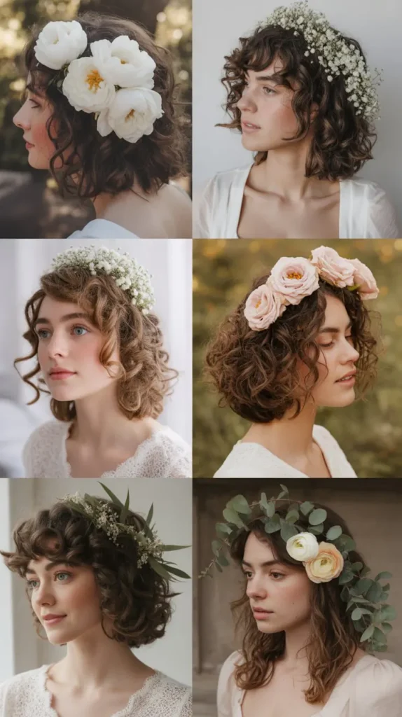 Curly Bob with Floral Hair Pieces