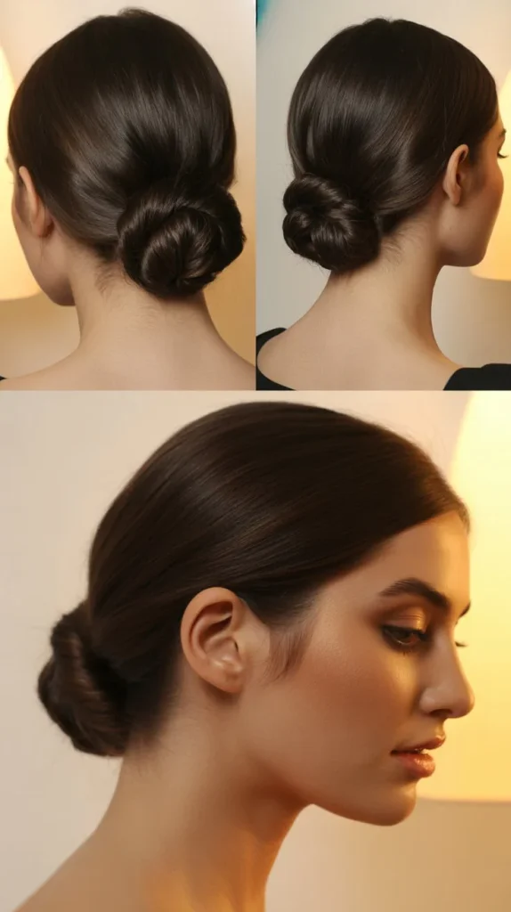  Sleek Straight Hair with Low Bun