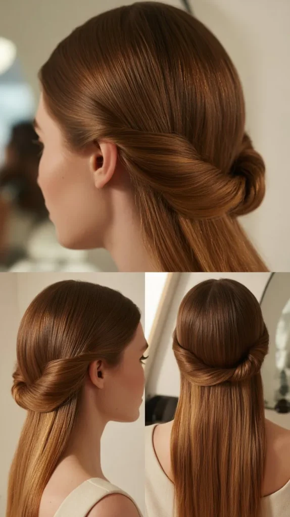 Sleek Straight Hair with Half-Up Twist