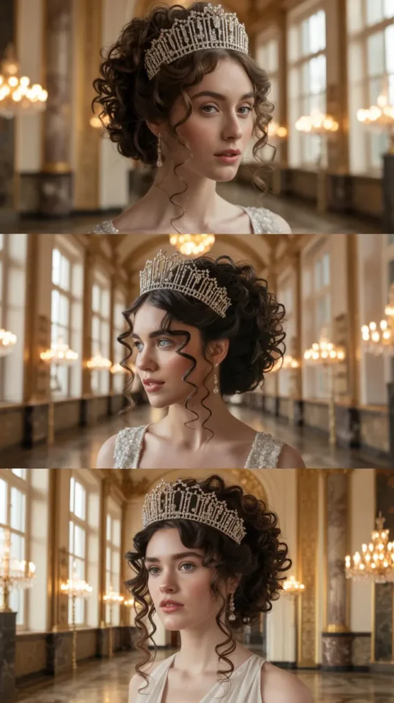 The Voluminous Curly Updo with Art Deco Tiara