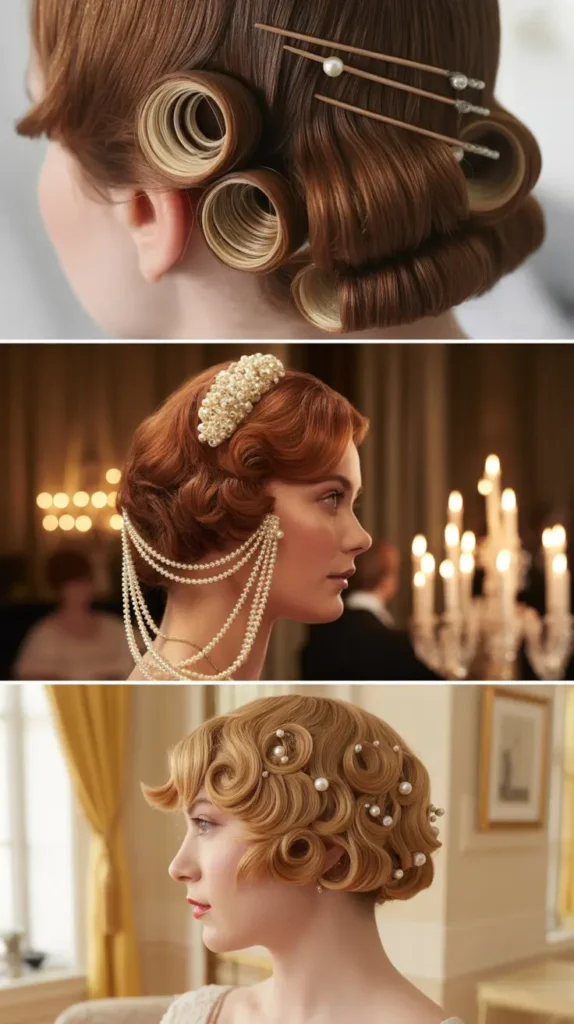 Classic Pin Curls with Pearl Accents