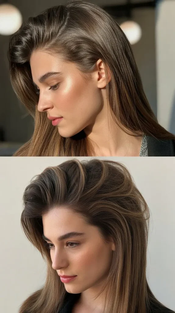 Sleek Straight Hair with Voluminous Roots