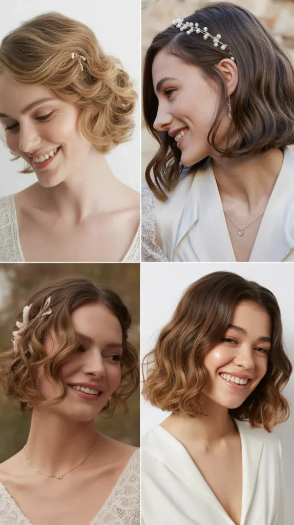 Soft Romantic Waves for Short Hair Brides