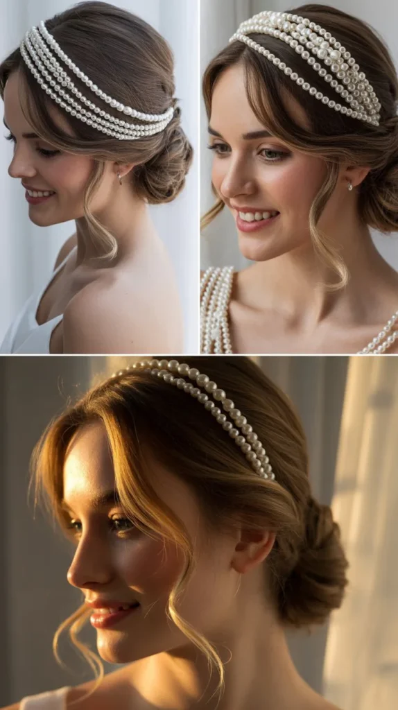 Romantic Side Swept with Pearl Strand