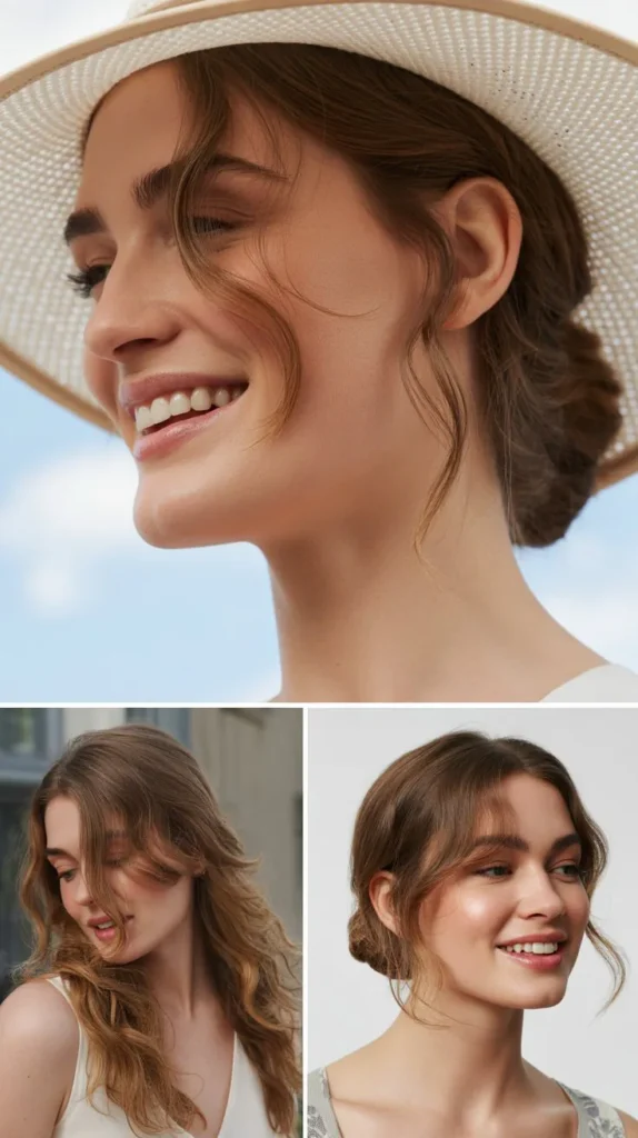 Loose Side Swept Hair with a Veiled Hat