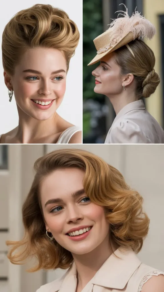 High Pompadour with a Feathered Mini Hat