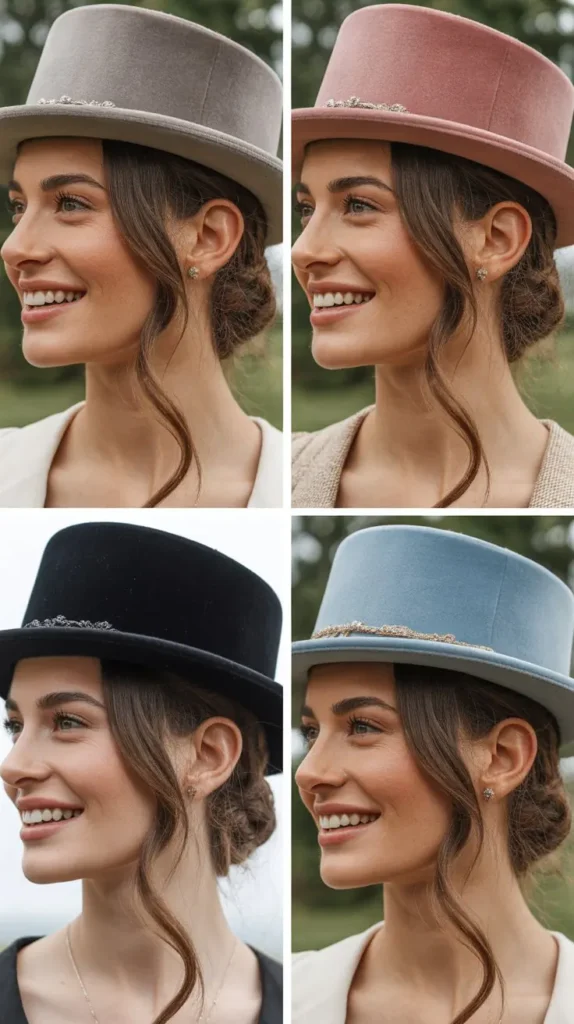 Pinned-Back Loose Waves with a Velvet Riding Hat