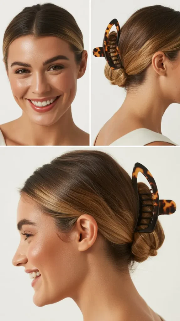 The Sleek Center-Parted Claw Clip Bun